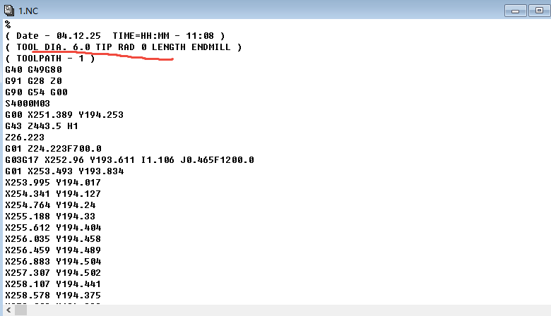 车间NC程序内文本描述